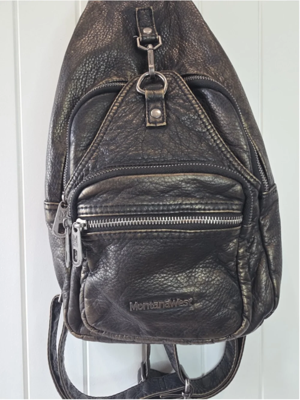 Montana West Select Black Sling Backpack Faux Leather Crossbody Travel Bag Purse